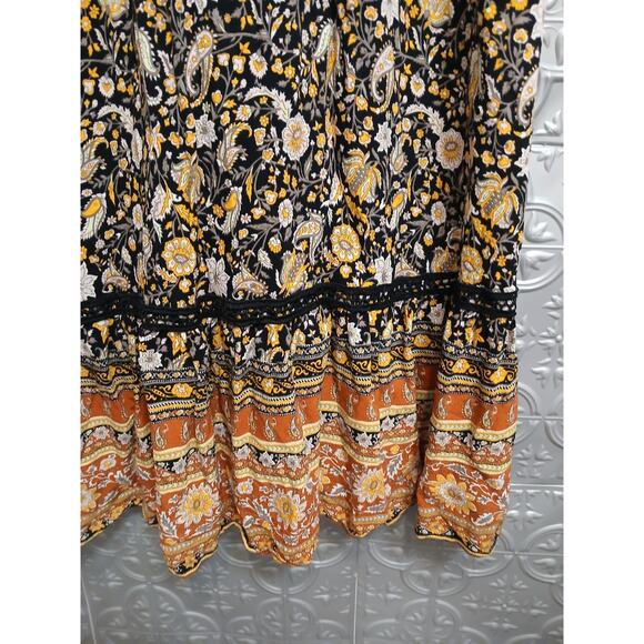 Forever 21 Crochet Floral Sundress L Black Babydoll Maxi Festival Hippie Gypsy - Picture 9 of 16